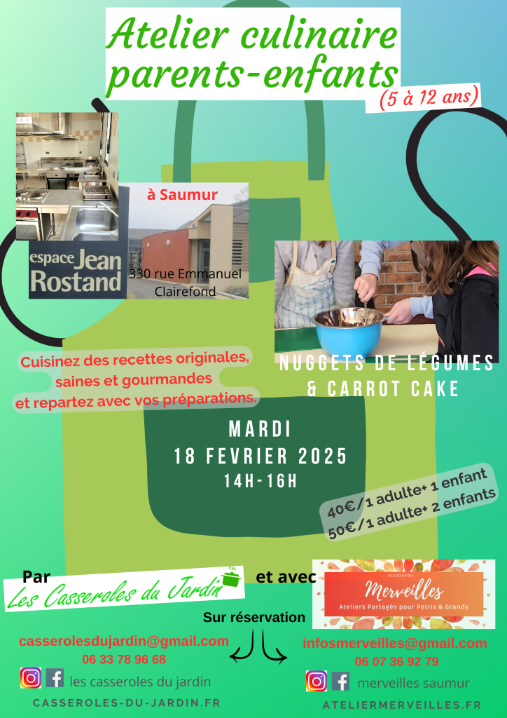 Atelier culinaire familles 1 adulte + 1 ou 2 enfant(s)