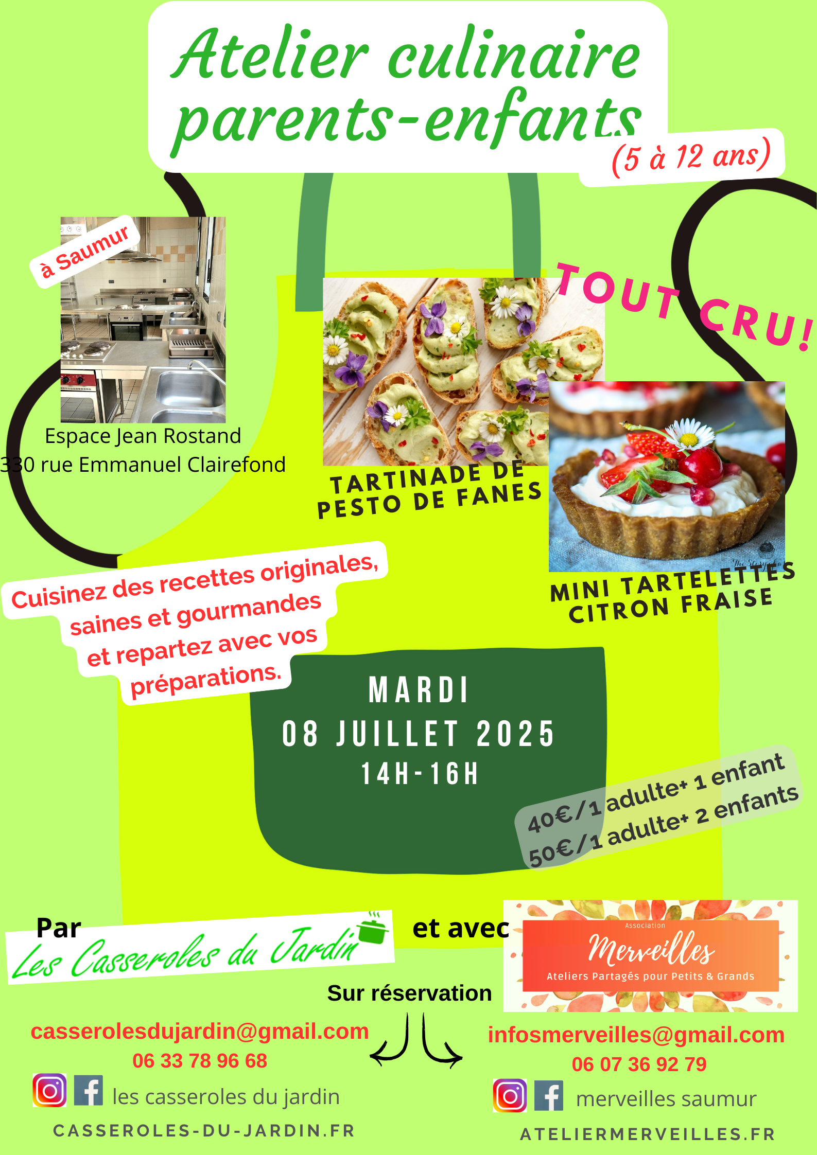 Atelier culinaire familles 1 adulte + 1 ou 2 enfant(s)