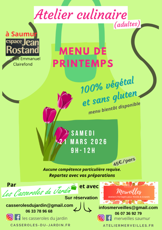 Atelier menu de f&ecirc;te, sans gluten et sans lactose